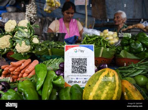 A Unified Payment Interface UPI Barcode Is Kept At A Vegetable Stall