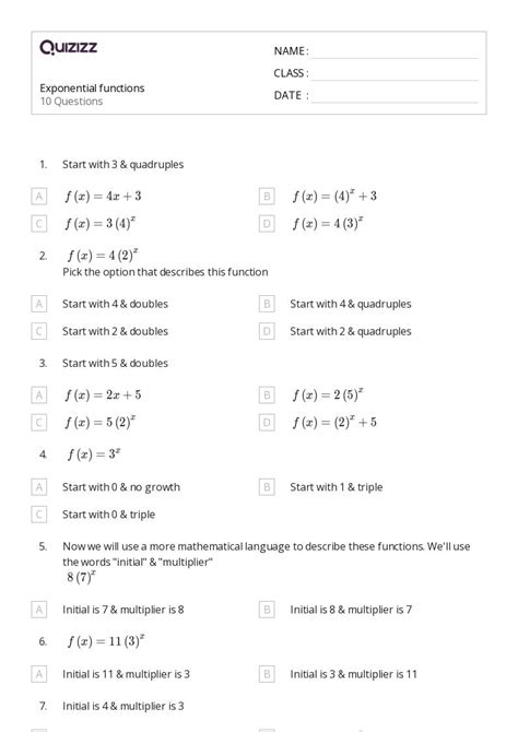 50 Derivatives Of Exponential Functions Worksheets For 10th Year On