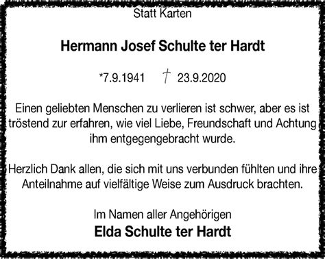 Traueranzeigen Von Hermann Josef Schulte Ter Hardt Trauer In NRW De