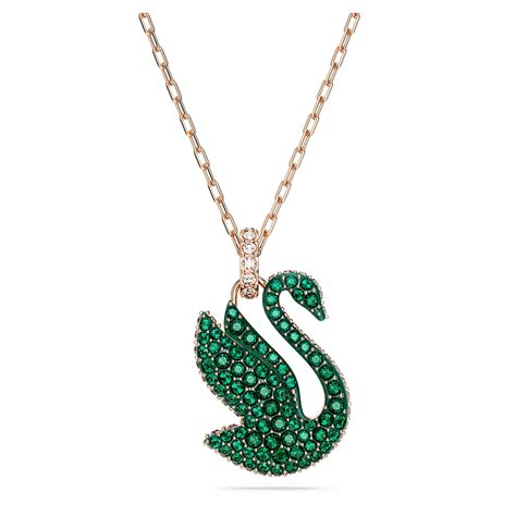 Colgante Swarovski Iconic Swan Cisne Mediano Verde Baño tono oro