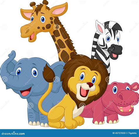 Happy Safari Animals Cartoon On Mountain Background Vector Illustration | CartoonDealer.com ...