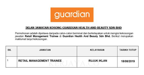 Guardian Health And Beauty Retail Management Trainee KERJAYA