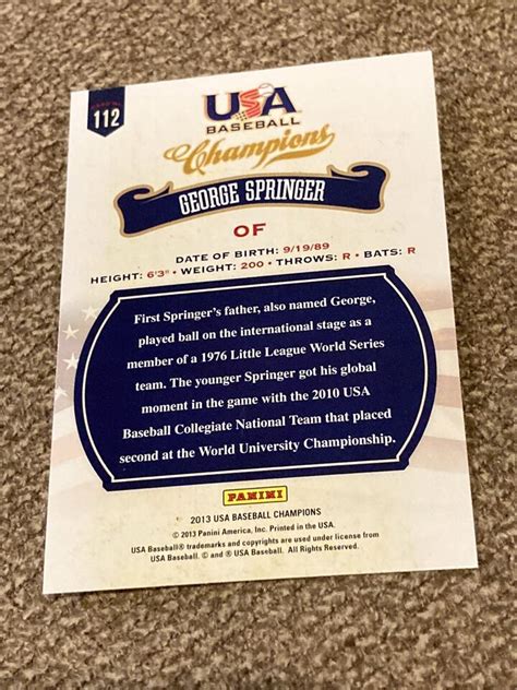 Panini Usa Baseball Champions George Springer Blue Jays Ebay