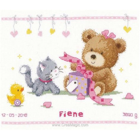 Kit Broderie Baby Naissance Ourson Et Son Cadeau Fille Ou Gar On Vervaco