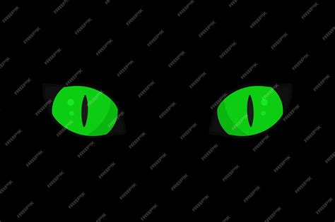 Зеленые кошачьи глаза в темной плоской векторной иллюстрации | Премиум ...