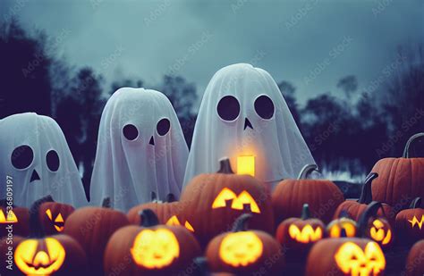 fantasmas en una noche de brujas con temática de halloween Stock