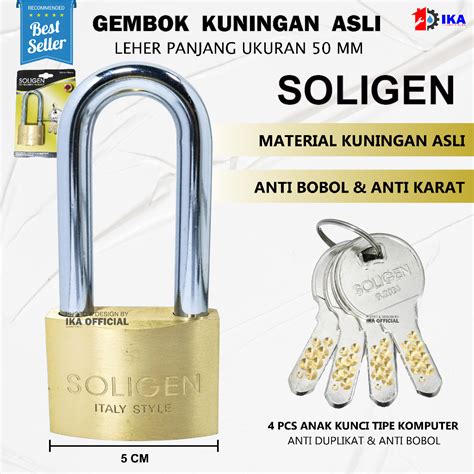 Jual Gembok Kuningan Komputer Key Leher Panjang Soligen Varian 40MM