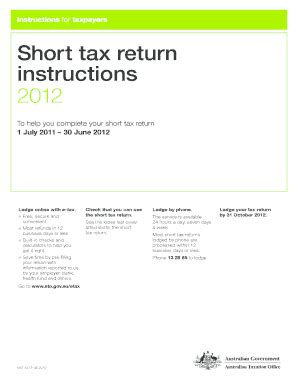 Fillable Online Ato Gov Short Tax Return Instructions Ato Gov Au