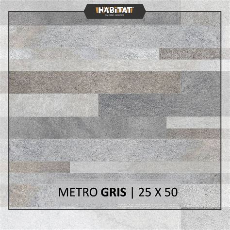 Jual MilanTiles HABITAT Metro Gris 25x50 Cm Keramik Motif Batu Alam