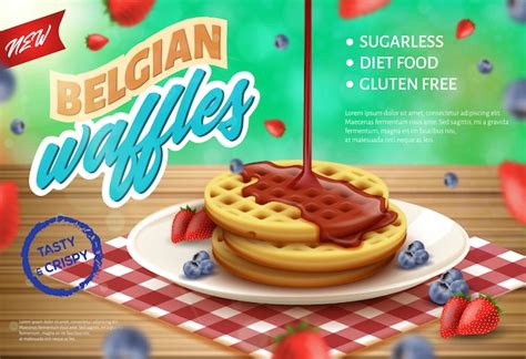 Premium Vector Belgian Waffles Realistic Illustration For Banner