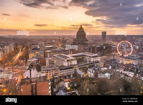 Brussels Belgium Cityscape At Palais De Justice During Dusk Stock