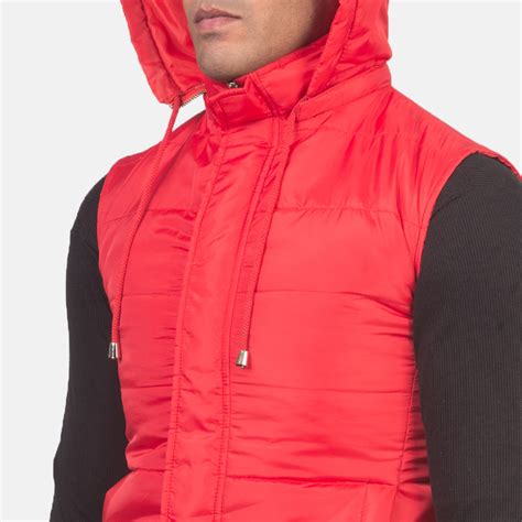 Mens Fuston Red Hooded Puffer Vest