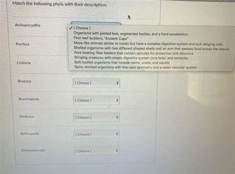 Solved Match The Following Phyla With Their Description