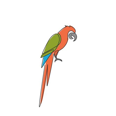 Single continuous line drawing of cute adorable parrot bird with long tail for logo identity ...