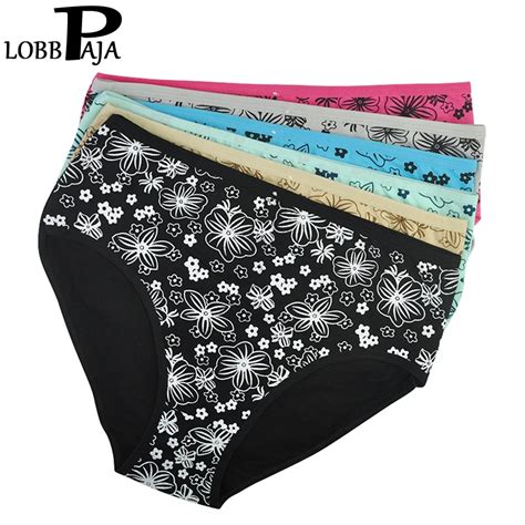 Lobbpaja Lot 6 Pcs Plus Size Women Underwear Cotton High Waist Sexy Floral Ladies Bikini Panties