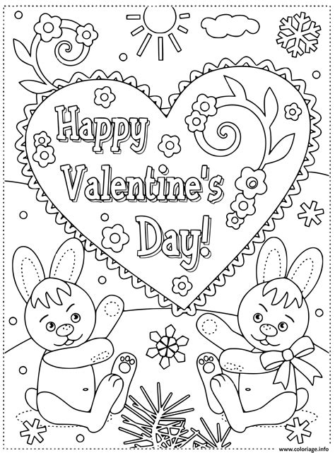 Coloriage Joyeuse St Valentin Par Des Lapins Carte De Voeux Dessin St