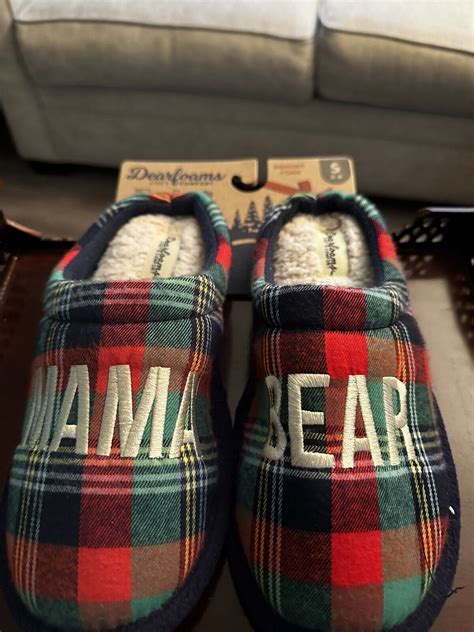 New Dearfoams Memory Foam Mama Bear Plaid Slippers Womens Size Small