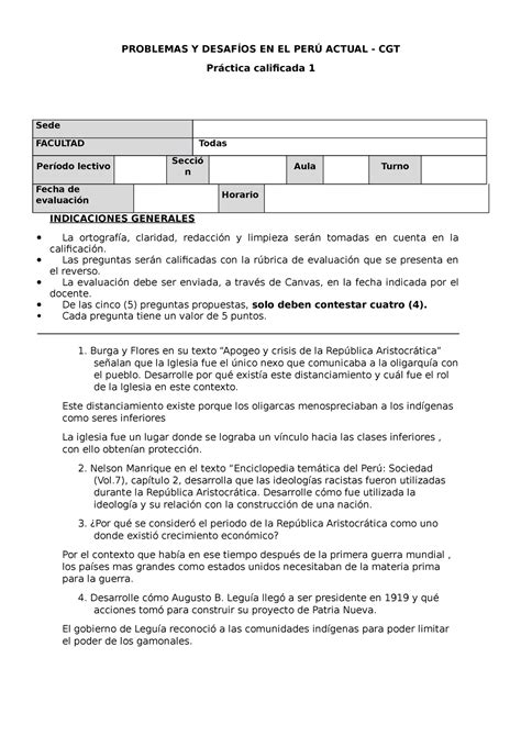 Práctica Calificada 1 PROBLEMAS Y DESAFÍOS EN EL PERÚ ACTUAL CGT