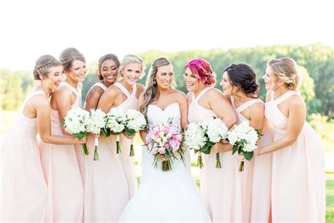 Blush Romantic Belmont Manor Wedding Grey Bridal Parties Wedding