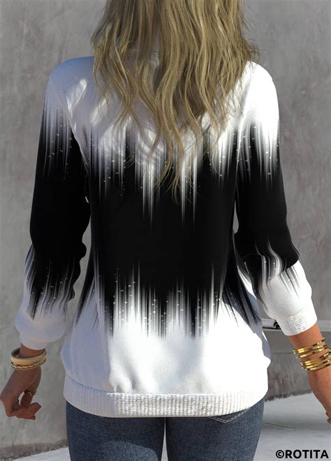 Rotita Zipper Ombre Black High Neck Long Sleeve Sweatshirt Rotita