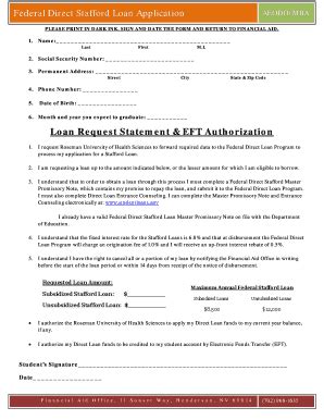 Federal Direct Stafford Loan Application Loan Request Statement