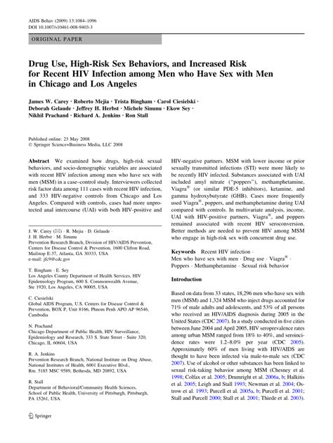 Pdf Drug Use High Risk Sex Behaviors And Increased Risk For Recent