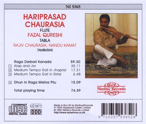 Hariprasad Chaurasia Raga Darbari Kanada Dhu Cd Jpc