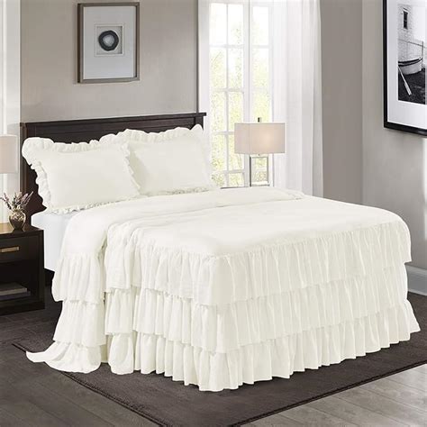 Hig 3 Piece Ruffle Skirt Bedspread Set Color 30 Inches Drop Ruffled Style Bed Skirt Coverlets