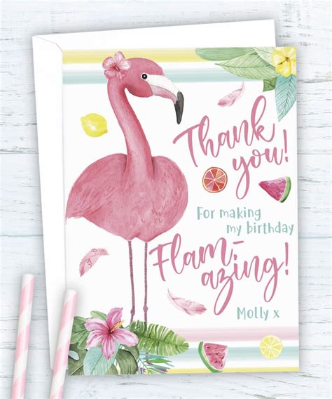 Flamingo Party Thank You Cards Flamingo Birthday Thank You Etsy