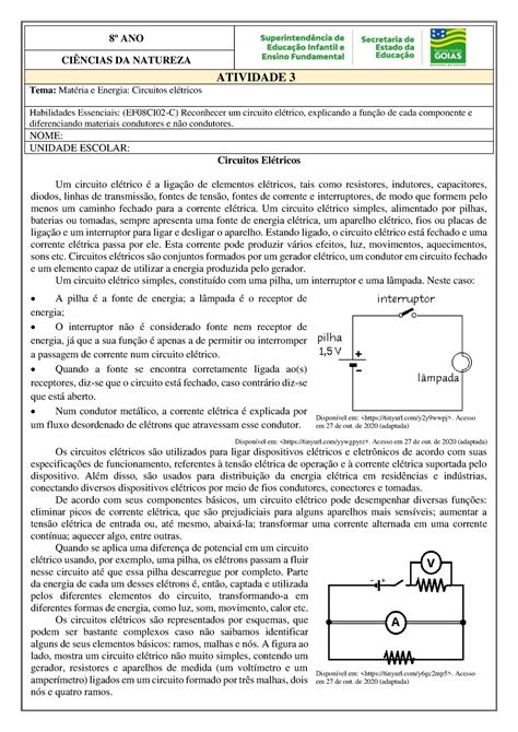 8º CIE Atividade 3 Circuitos elétricos Professor 1 1 Circuitos