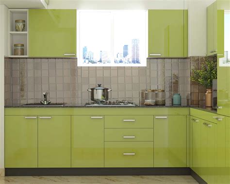 Modern Green Toned L Shaped Kitchen Ideas Livspace