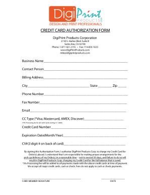 Fillable Online Credit Card Authorization Form Accent Printing