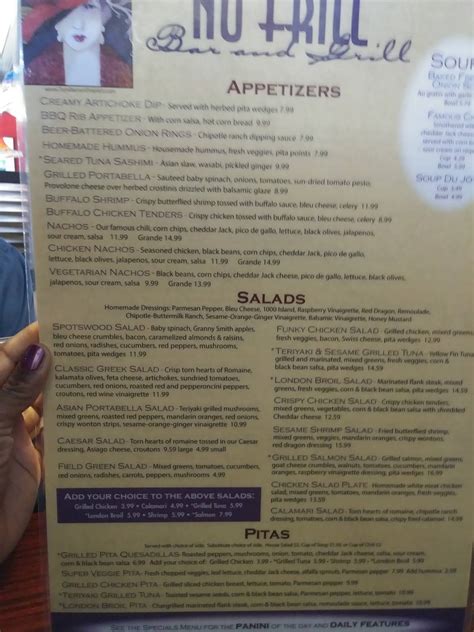 Menu At No Frill Bar And Grill Virginia Beach Laskin Rd