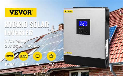 Vevor Hybrid Solar Inverter 3kva 2400w Pure Sine Wave Off Grid Inverter 24vdc To 110vac Multi