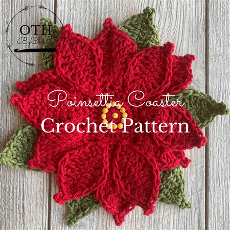 Christmas Poinsettia Coaster Crochet Pattern - OTH ByChrissy