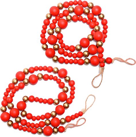 Red And Gold Beaded Garland 2pk 48 Inch Each 96 Inch Total