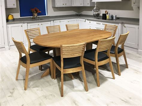 Oak Oval Double Pedestal Table Timber Slat Chairs