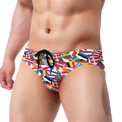 Gahaha Swim Briefs For Men Swimming Suits Flags Low Rise Waistband With