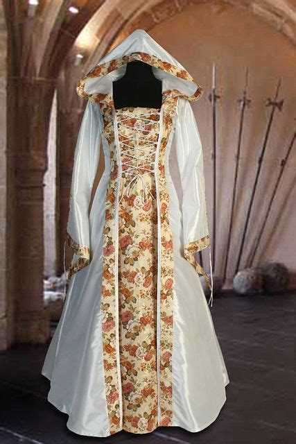 Medieval Dress In White Renaissance Flora Flower Dress Clothing Hood Handmade Renaissance Eleven