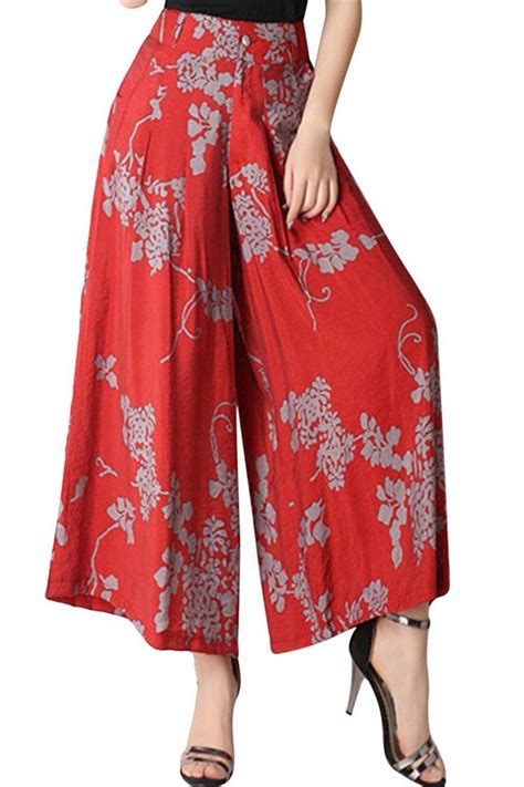 Clorys Womens Floral Printed Wide Leg Culottes Pleated Cropped Palazzo