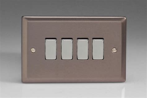 Varilight Classic Pewter 4 Gang 10A 1 Or 2 Way Rocker Switch Twin