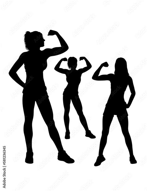 Strong Girl Showing Her Biceps Silhouette Bodybuilding Pose Gym Sport