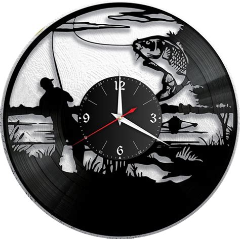 Laser Cut Fishing Vinyl Wall Clock Fisherman Men Dad Father Gift Dxf