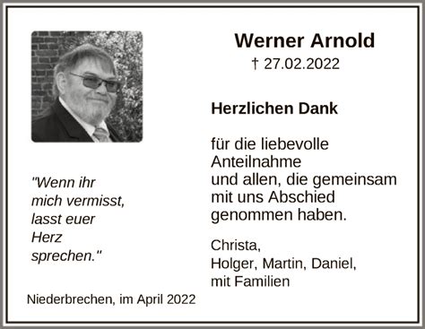 Traueranzeigen Von Werner Arnold Trauer Rheinmain De