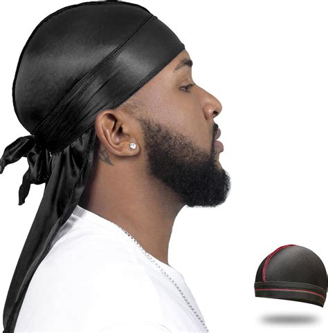 Silky Durag Touca De Cetim Para Homens E Mulheres 360 Ondas Preto