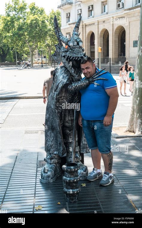 Human Statue Street Entertainers Along La Rambla La Ramblas Street