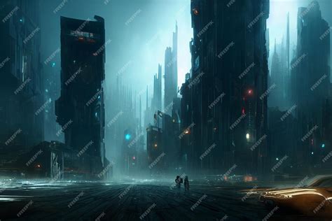 Premium Photo | Apocalyptic futuristic city concept art background image