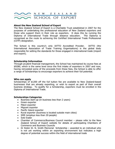 New Zealand School Of Export Scholarship Application Form