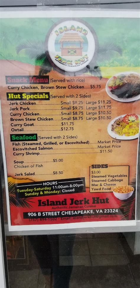 Menu At Island Jerk Hut Restaurant Chesapeake Indian River Rd