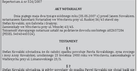 Prawo Spadkowe Jak Wygl Da Testament Notarialny